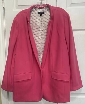NWT Talbots Plus 22W Pink Single Button Twill Blazer Polka Dot Lining $179 MSRP